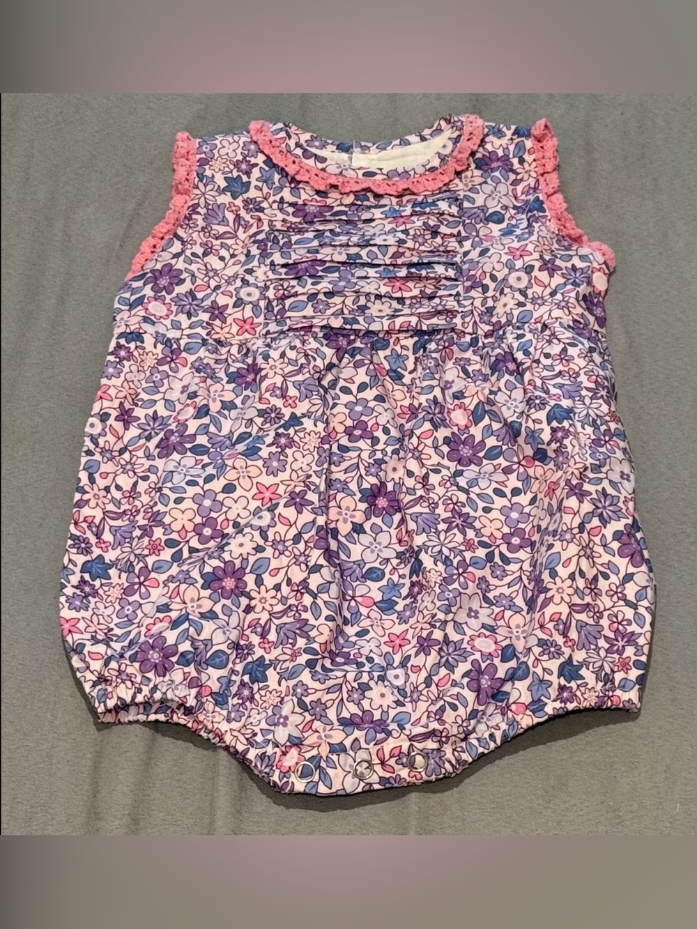 Baby Floral Bubble Romper in Pink & Purple